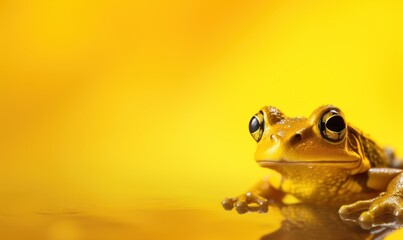 Wall Mural - A frog sitting on a yellow background, AI