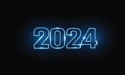 Fototapete - Happy New Year vector holiday in technology sci fi circuit design innovation concept. 3D 2024 date number holiday greeting card. Futuristic web banner template.