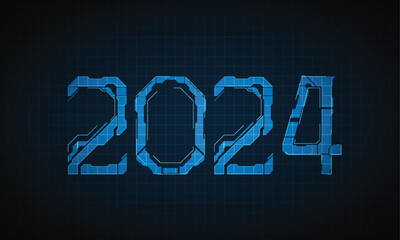 Fototapete - Futuristic style 2024 with HUD interface. Hi-tech numbers. Retrofuturistic print for HUD interface. Vector graphic template.