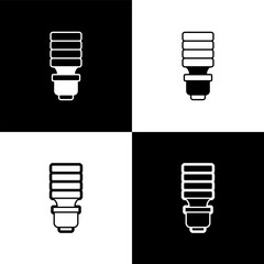 Wall Mural - Set LED light bulb icon isolated on black and white background. Economical LED illuminated lightbulb. Save energy lamp. Vector