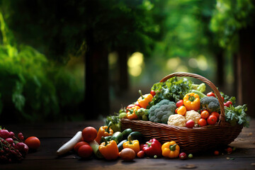 a basket of various vegetables on the blur green natural background represents national eat your veg