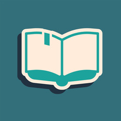Poster - green open book icon isolated on green background. long shadow style. vector