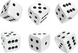 © Happy Man - White photorealistic 3d cube for games. Dice icon in flight closeup isolated on white background. Vector illustration.