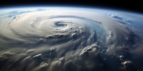 Wall Mural - swirling hurricane viewed from space, earth's curvature visible, ominous atmosphere