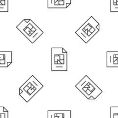Poster - grey line file document with illustration icon isolated seamless pattern on white background. checkl