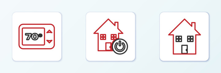Poster - Set line House under protection, Thermostat and Smart home icon. Vector