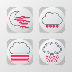 Poster - Set line Cloud with rain, Fog and cloud, snow and moon icon. Vector