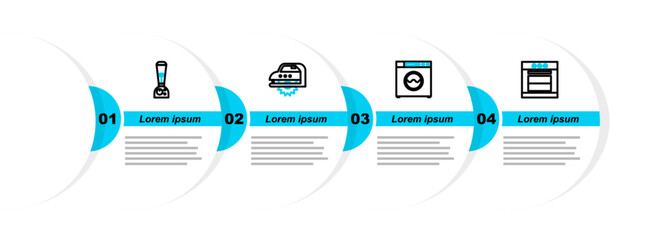 Poster - Set line Oven, Washer, Electric circular saw and Blender icon. Vector