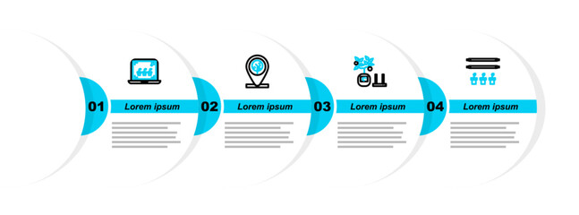 Poster - set line smart farm with bulb and plant, farming technology, location tree and icon. vector