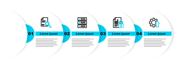 Poster - set line arrow growth gear, document and lock, server, data, web hosting and with search icon. vecto