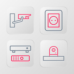 Poster - Set line Security camera, Multimedia and TV box, Electrical outlet and icon. Vector