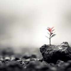 Wall Mural - A small plant growing out of a rock, AI