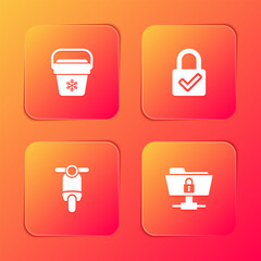 Poster - Set Cooler bag, Lock and check mark, Scooter and FTP folder lock icon. Vector