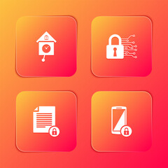 Poster - Set Retro wall watch, Cyber security, Document and lock and Smartphone with icon. Vector