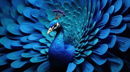 Wall Mural - a blue peacock with its feathers spread out, ai. paper crafted origami