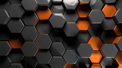 Poster - Screensaver or background of gray-orange hexagons. AI generative.