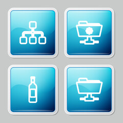 Poster - set line hierarchy organogram chart, ftp settings folder, bottle of wine and icon. vector