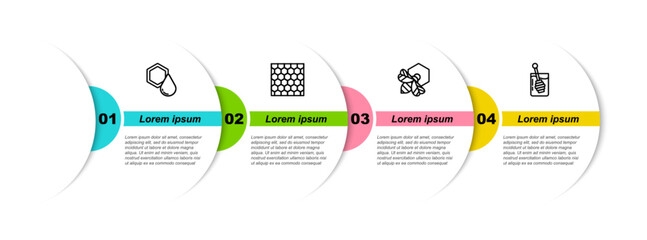 Wall Mural - Set line Honeycomb, , Bee and honeycomb and dipper stick. Business infographic template. Vector