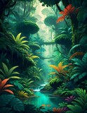 Fototapeta Konie - Serene Watercolor Forest with Dewdrops