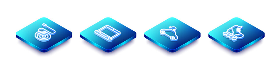 Poster - Set Isometric line Yoyo toy, Laptop, Radio controlled car and Roller skate icon. Vector
