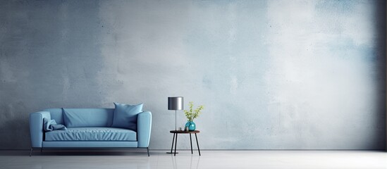 Wall Mural - The blue abstract pattern on the white wall adds a touch of artistic flair and texture to the minimalist interior design of the room creating a unique and modern space with a grunge inspire