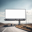  blank white mockup of a billboard advertising travel on a highway