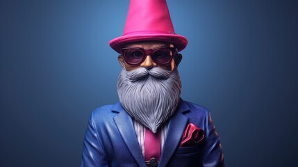 Wall Mural -  a close up of a person wearing a suit and a hat with a beard and wearing sunglasses and a pink hat.  generative ai