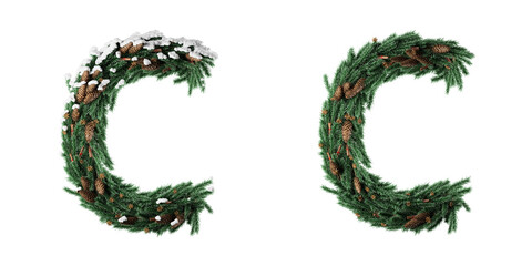 Fototapete - Christmas letter C. Christmas typography. Christmas font or type, holiday typeface, and alphabet on a transparent background. 3D Rendering.