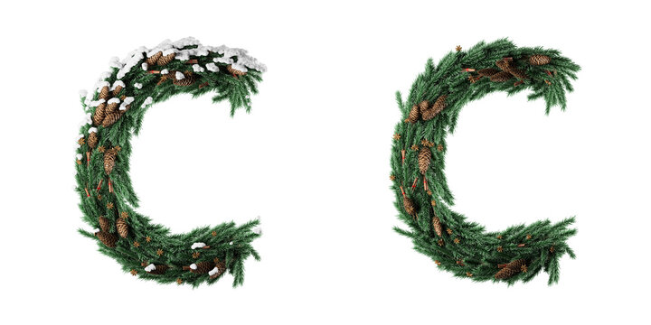 Christmas letter C. Christmas typography. Christmas font or type, holiday typeface, and alphabet on a transparent background. 3D Rendering.