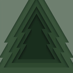 Wall Mural - cutting green paper into the shape of a christmas tree. layered gradient 3d background. design eleme