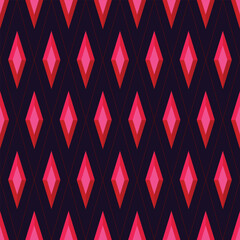 Wall Mural - dark abstract background, red 3d diamond shapes. seamless rhombus geometric pattern. texture design 