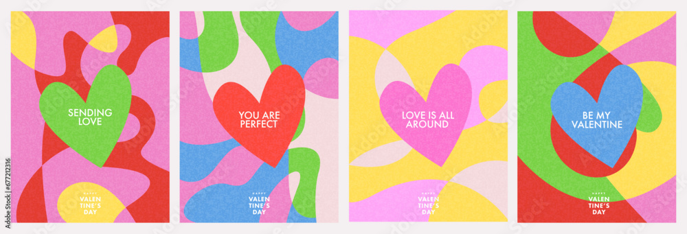 Creative concept of Happy Valentines Day cards set. Modern abstract art ...