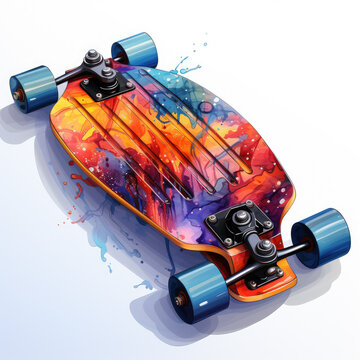watercolor Skateboard electric clipart, Generative Ai