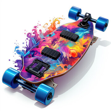 watercolor Skateboard electric clipart, Generative Ai