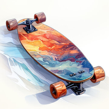 watercolor Skateboard electric clipart, Generative Ai