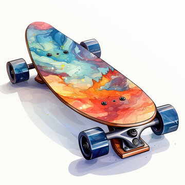 watercolor Skateboard electric clipart, Generative Ai