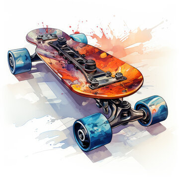 watercolor Skateboard electric clipart, Generative Ai