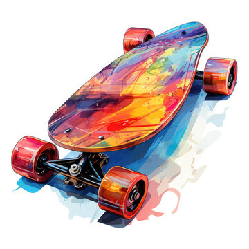 watercolor Skateboard electric clipart, Generative Ai