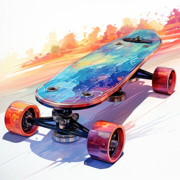 watercolor Skateboard electric clipart, Generative Ai