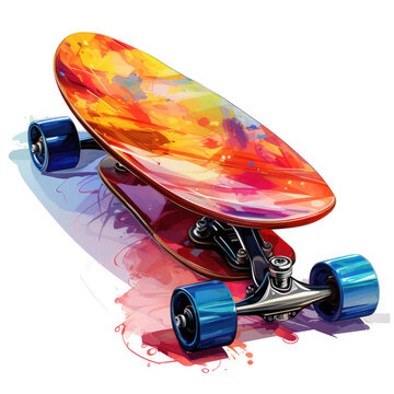 watercolor Skateboard electric clipart, Generative Ai