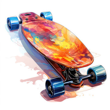 watercolor Skateboard electric clipart, Generative Ai