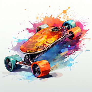 watercolor Skateboard electric clipart, Generative Ai