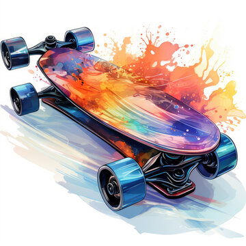watercolor Skateboard electric clipart, Generative Ai