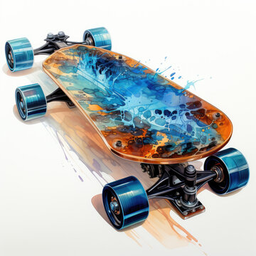 watercolor Skateboard electric clipart, Generative Ai