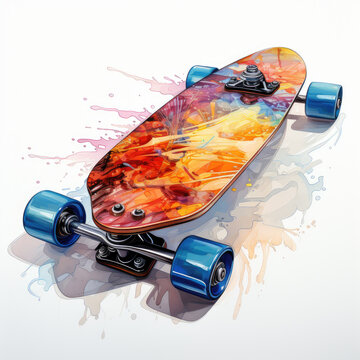 watercolor Skateboard electric clipart, Generative Ai
