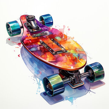 watercolor Skateboard electric clipart, Generative Ai