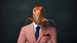  a close up of a person wearing a suit and tie with a strange looking creature in the middle of his suit.  generative ai
