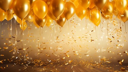 Aufkleber - Golden Balloons and Streamers Background