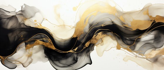 Abstract marble texture with gold splashes, luxury background, Natural luxury abstract fluid art watercolor in alcohol ink technique, Generative AI