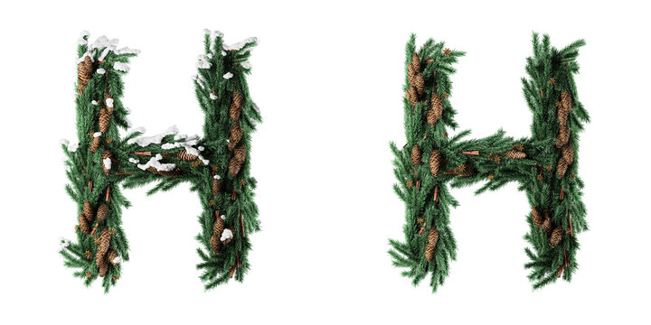 Christmas letter H. Christmas typography. Christmas font or type, holiday typeface, and alphabet on a transparent background. 3D Rendering.